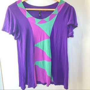 FARM RIO Top Purple & Green Small Short Sleeve Geometric Tropical